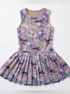 Greyson Clothiers Girls Pleated Tennis Dress - Toile & Fox Print, Size 7